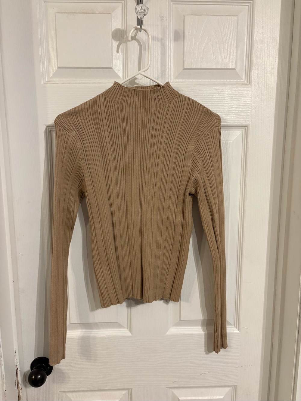 Dynamite Ribbed Mock Neck Long Sleeve Top in Tan